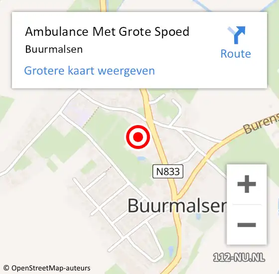 Locatie op kaart van de 112 melding: Ambulance Met Grote Spoed Naar Buurmalsen op 26 oktober 2023 17:43