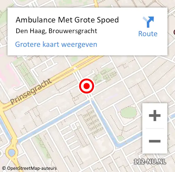 Locatie op kaart van de 112 melding: Ambulance Met Grote Spoed Naar Den Haag, Brouwersgracht op 26 oktober 2023 17:44