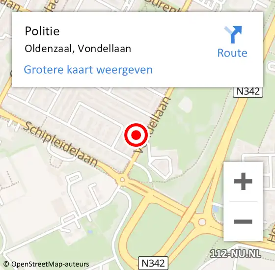 Locatie op kaart van de 112 melding: Politie Oldenzaal, Vondellaan op 26 oktober 2023 18:05