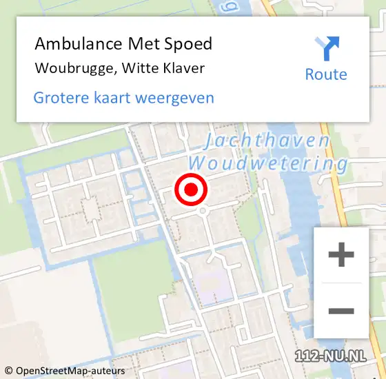 Locatie op kaart van de 112 melding: Ambulance Met Spoed Naar Woubrugge, Witte Klaver op 26 oktober 2023 18:10