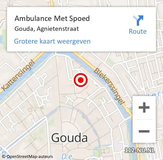 Locatie op kaart van de 112 melding: Ambulance Met Spoed Naar Gouda, Agnietenstraat op 26 oktober 2023 18:41