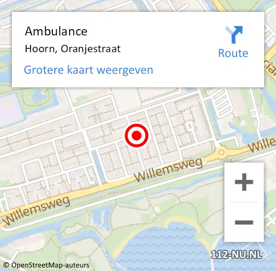 Locatie op kaart van de 112 melding: Ambulance Hoorn, Oranjestraat op 26 oktober 2023 18:42