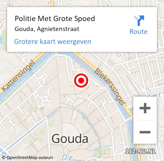 Locatie op kaart van de 112 melding: Politie Met Grote Spoed Naar Gouda, Agnietenstraat op 26 oktober 2023 18:43