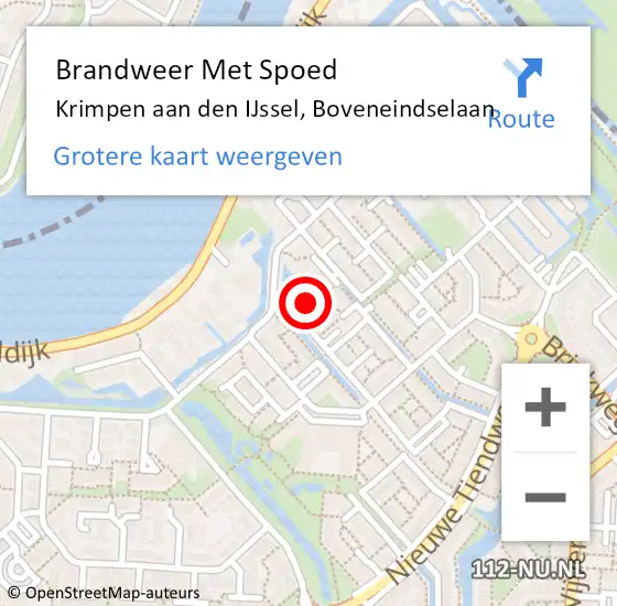 Locatie op kaart van de 112 melding: Brandweer Met Spoed Naar Krimpen aan den IJssel, Boveneindselaan op 26 oktober 2023 19:05