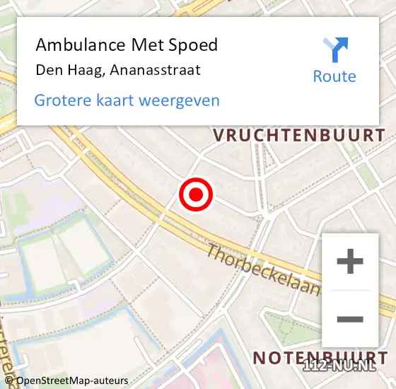 Locatie op kaart van de 112 melding: Ambulance Met Spoed Naar Den Haag, Ananasstraat op 26 oktober 2023 19:16