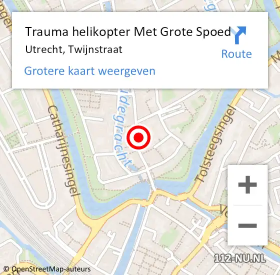 Locatie op kaart van de 112 melding: Trauma helikopter Met Grote Spoed Naar Utrecht, Twijnstraat op 26 oktober 2023 19:46