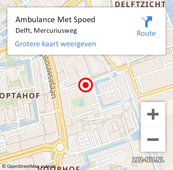 Locatie op kaart van de 112 melding: Ambulance Met Spoed Naar Delft, Mercuriusweg op 26 oktober 2023 19:48