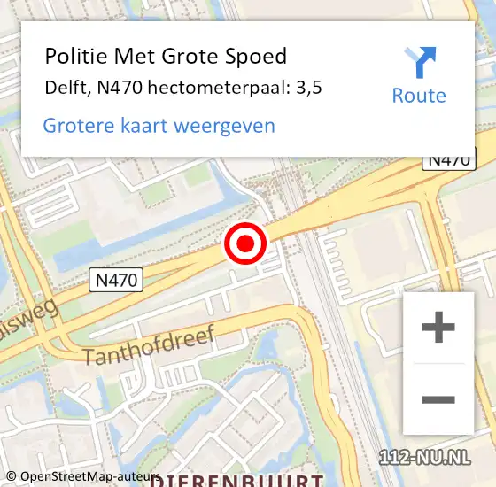 Locatie op kaart van de 112 melding: Politie Met Grote Spoed Naar Delft, N470 hectometerpaal: 3,5 op 26 oktober 2023 19:54