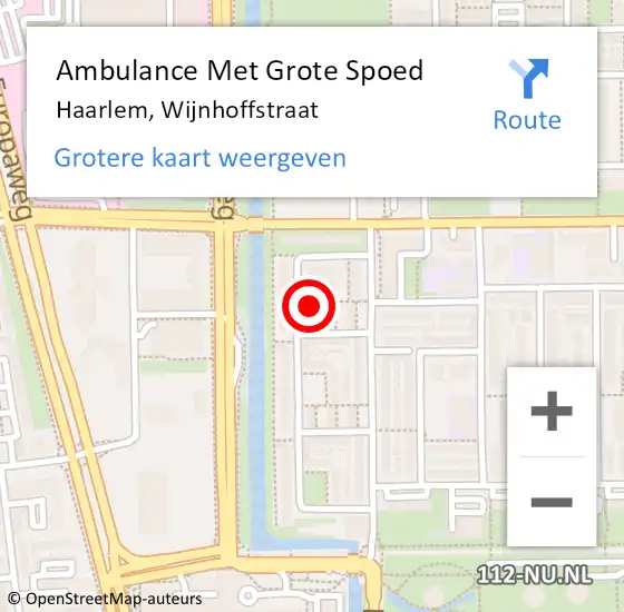 Locatie op kaart van de 112 melding: Ambulance Met Grote Spoed Naar Haarlem, Wijnhoffstraat op 26 oktober 2023 20:06