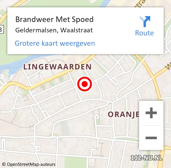 Locatie op kaart van de 112 melding: Brandweer Met Spoed Naar Geldermalsen, Waalstraat op 26 oktober 2023 20:16