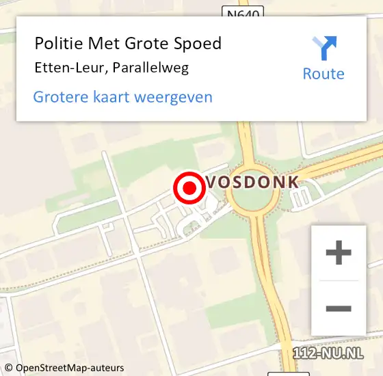 Locatie op kaart van de 112 melding: Politie Met Grote Spoed Naar Etten-Leur, Parallelweg op 26 oktober 2023 20:21