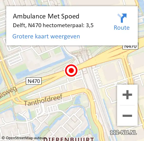 Locatie op kaart van de 112 melding: Ambulance Met Spoed Naar Delft, N470 hectometerpaal: 3,5 op 26 oktober 2023 20:24