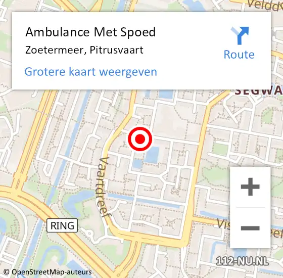 Locatie op kaart van de 112 melding: Ambulance Met Spoed Naar Zoetermeer, Pitrusvaart op 26 oktober 2023 20:25