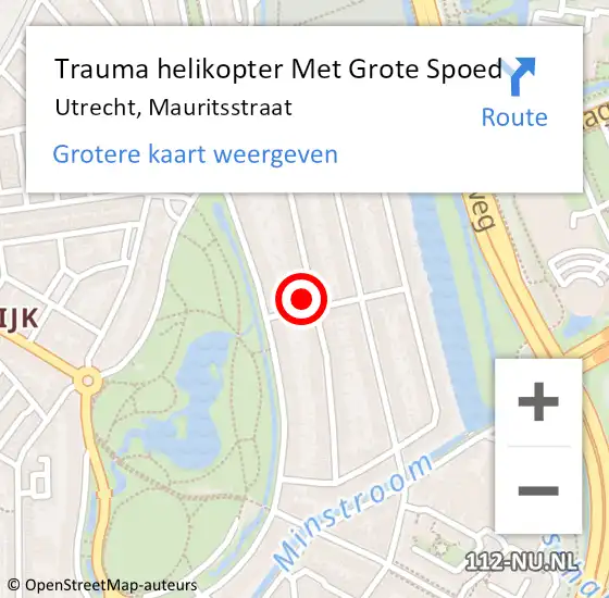 Locatie op kaart van de 112 melding: Trauma helikopter Met Grote Spoed Naar Utrecht, Mauritsstraat op 26 oktober 2023 20:28