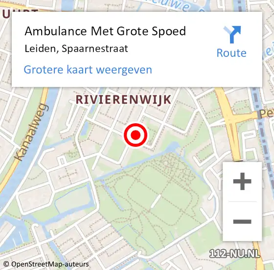 Locatie op kaart van de 112 melding: Ambulance Met Grote Spoed Naar Leiden, Spaarnestraat op 26 oktober 2023 20:40