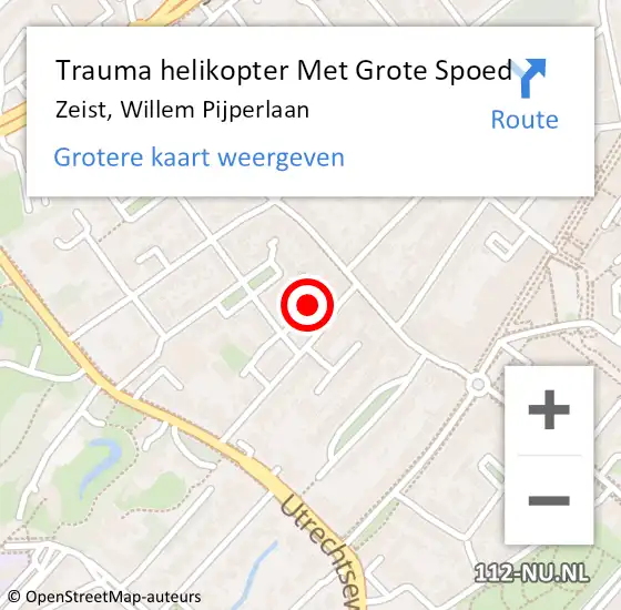 Locatie op kaart van de 112 melding: Trauma helikopter Met Grote Spoed Naar Zeist, Willem Pijperlaan op 26 oktober 2023 20:44