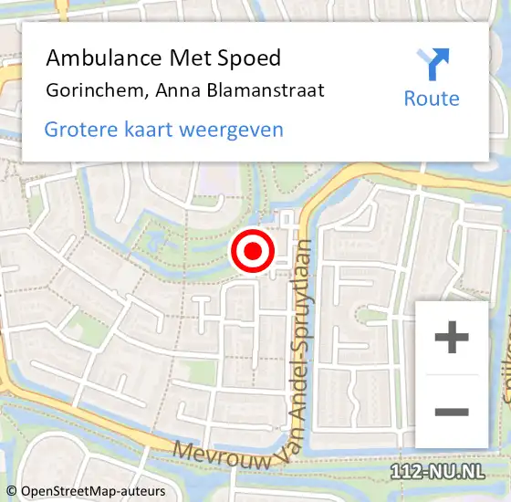 Locatie op kaart van de 112 melding: Ambulance Met Spoed Naar Gorinchem, Anna Blamanstraat op 26 oktober 2023 21:07