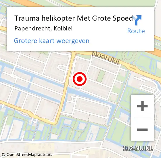 Locatie op kaart van de 112 melding: Trauma helikopter Met Grote Spoed Naar Papendrecht, Kolblei op 26 oktober 2023 21:24