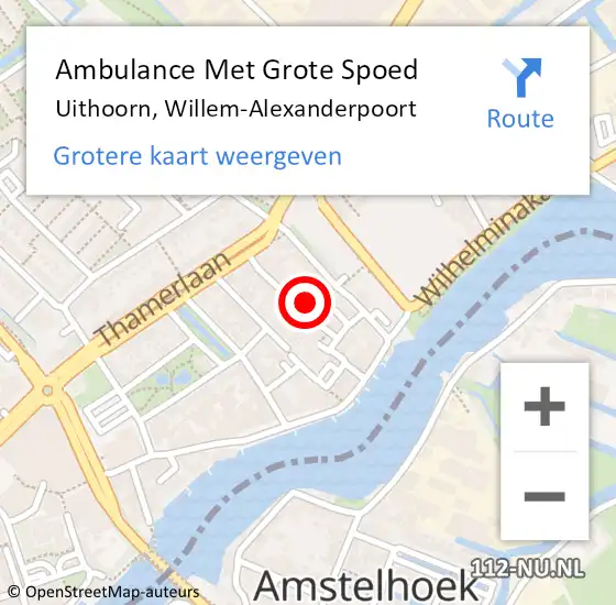 Locatie op kaart van de 112 melding: Ambulance Met Grote Spoed Naar Uithoorn, Willem-Alexanderpoort op 26 oktober 2023 21:34