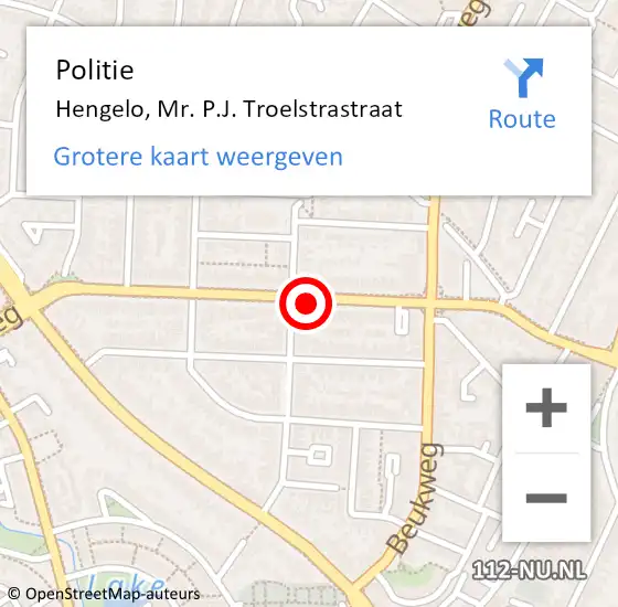 Locatie op kaart van de 112 melding: Politie Hengelo, Mr. P.J. Troelstrastraat op 26 oktober 2023 22:10