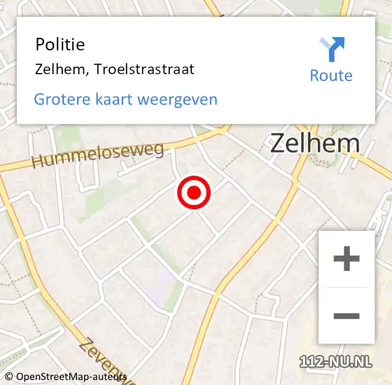 Locatie op kaart van de 112 melding: Politie Zelhem, Troelstrastraat op 26 oktober 2023 22:10