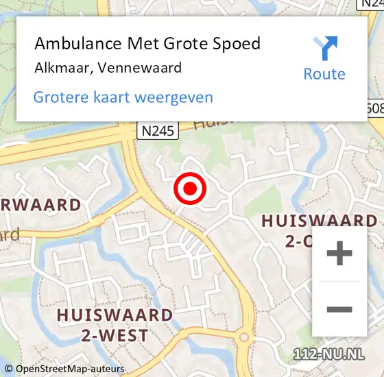 Locatie op kaart van de 112 melding: Ambulance Met Grote Spoed Naar Alkmaar, Vennewaard op 26 oktober 2023 22:12
