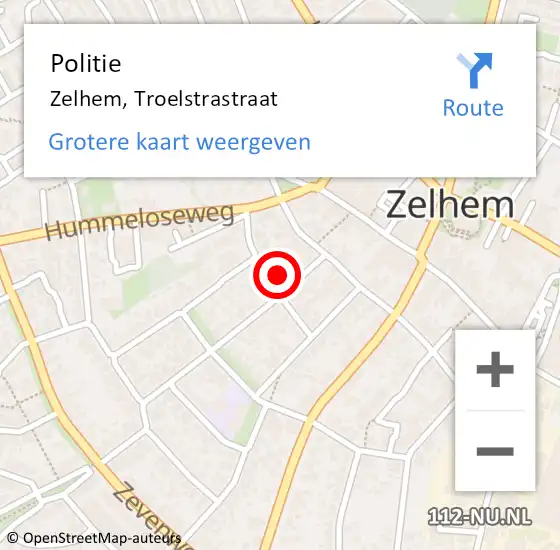 Locatie op kaart van de 112 melding: Politie Zelhem, Troelstrastraat op 26 oktober 2023 22:12