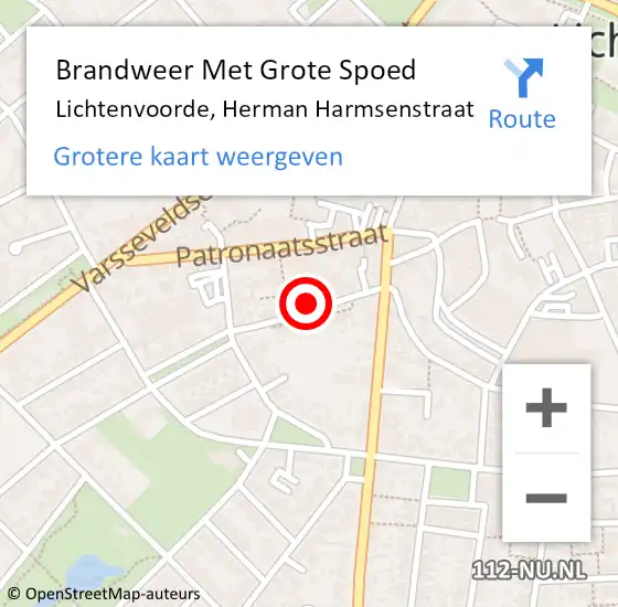 Locatie op kaart van de 112 melding: Brandweer Met Grote Spoed Naar Lichtenvoorde, Herman Harmsenstraat op 26 oktober 2023 22:28