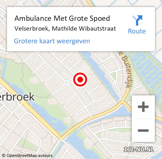 Locatie op kaart van de 112 melding: Ambulance Met Grote Spoed Naar Velserbroek, Mathilde Wibautstraat op 26 oktober 2023 22:39