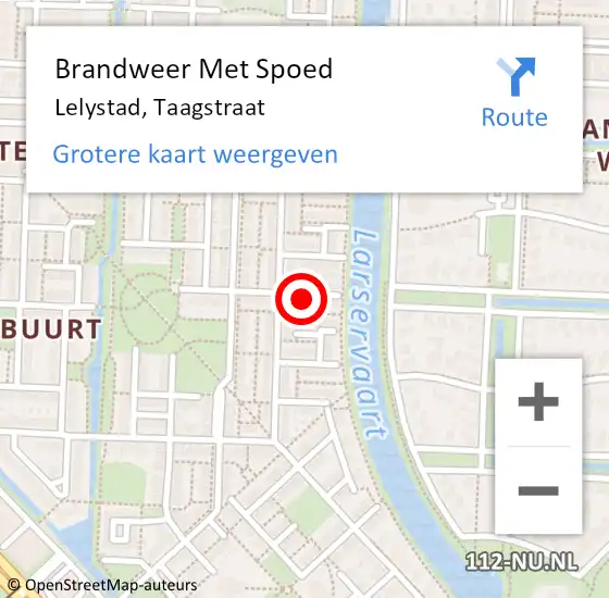 Locatie op kaart van de 112 melding: Brandweer Met Spoed Naar Lelystad, Taagstraat op 27 oktober 2023 00:01