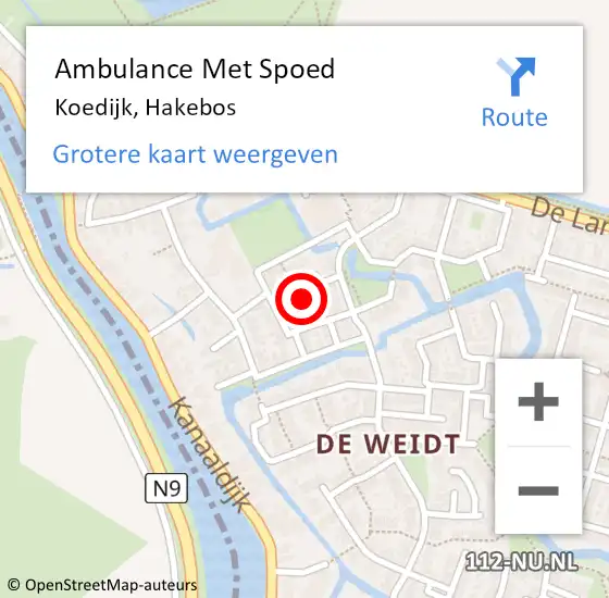 Locatie op kaart van de 112 melding: Ambulance Met Spoed Naar Koedijk, Hakebos op 27 oktober 2023 00:19