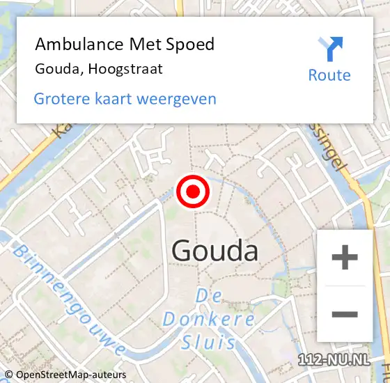 Locatie op kaart van de 112 melding: Ambulance Met Spoed Naar Gouda, Hoogstraat op 27 oktober 2023 00:32