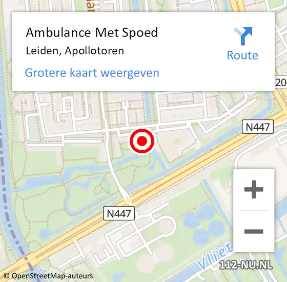 Locatie op kaart van de 112 melding: Ambulance Met Spoed Naar Leiden, Apollotoren op 27 oktober 2023 01:08
