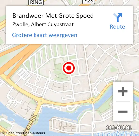 Locatie op kaart van de 112 melding: Brandweer Met Grote Spoed Naar Zwolle, Albert Cuypstraat op 12 september 2014 22:36