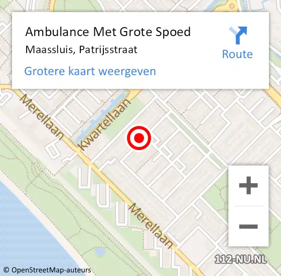 Locatie op kaart van de 112 melding: Ambulance Met Grote Spoed Naar Maassluis, Patrijsstraat op 27 oktober 2023 04:54