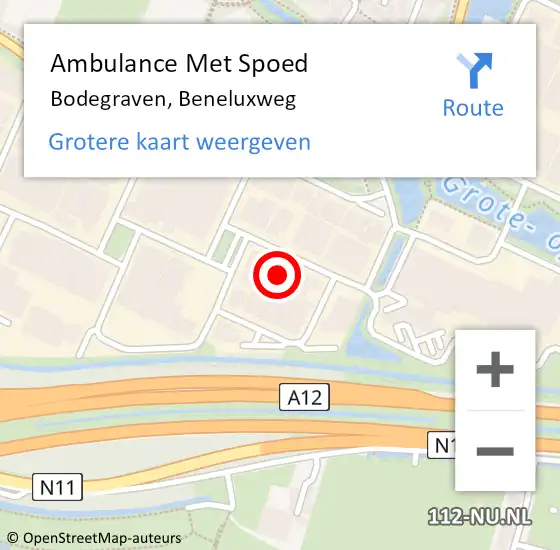 Locatie op kaart van de 112 melding: Ambulance Met Spoed Naar Bodegraven, Beneluxweg op 27 oktober 2023 05:47