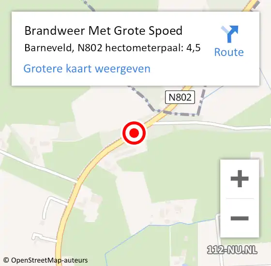 Locatie op kaart van de 112 melding: Brandweer Met Grote Spoed Naar Barneveld, N802 hectometerpaal: 4,5 op 27 oktober 2023 06:05