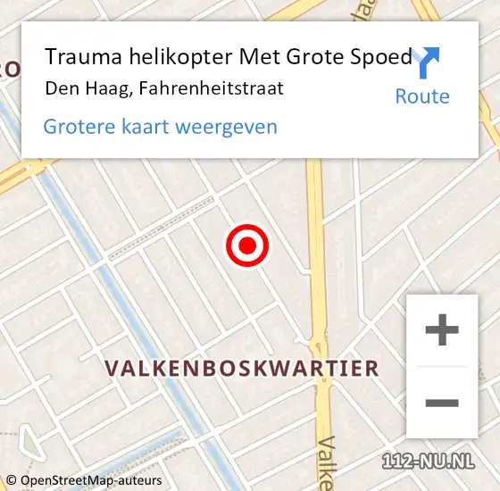 Locatie op kaart van de 112 melding: Trauma helikopter Met Grote Spoed Naar Den Haag, Fahrenheitstraat op 27 oktober 2023 07:49