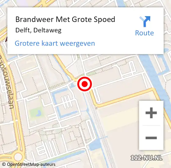 Locatie op kaart van de 112 melding: Brandweer Met Grote Spoed Naar Delft, Deltaweg op 27 oktober 2023 07:50