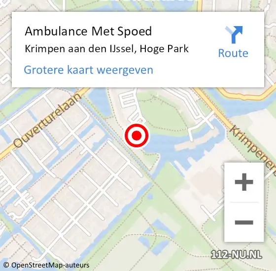 Locatie op kaart van de 112 melding: Ambulance Met Spoed Naar Krimpen aan den IJssel, Hoge Park op 27 oktober 2023 08:04