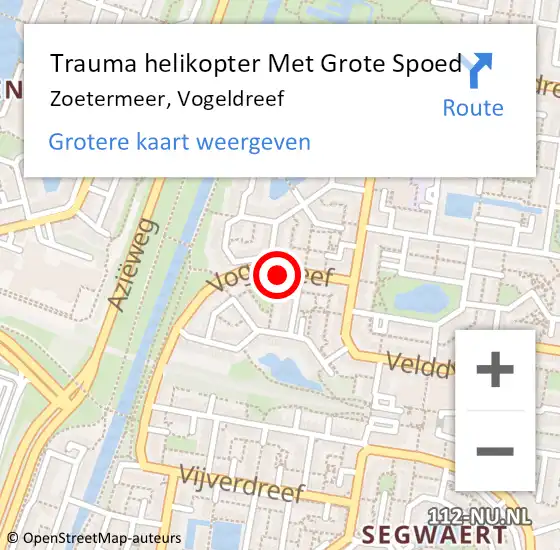 Locatie op kaart van de 112 melding: Trauma helikopter Met Grote Spoed Naar Zoetermeer, Vogeldreef op 27 oktober 2023 08:36