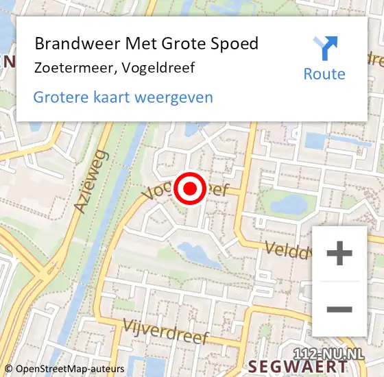 Locatie op kaart van de 112 melding: Brandweer Met Grote Spoed Naar Zoetermeer, Vogeldreef op 27 oktober 2023 08:53