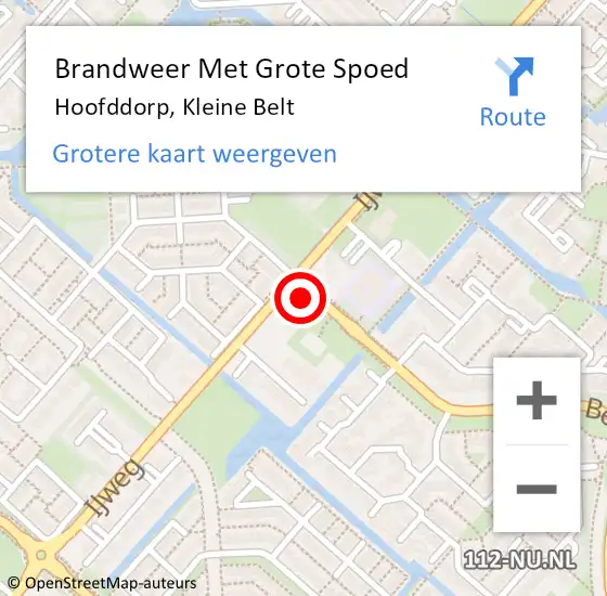 Locatie op kaart van de 112 melding: Brandweer Met Grote Spoed Naar Hoofddorp, Kleine Belt op 27 oktober 2023 08:57