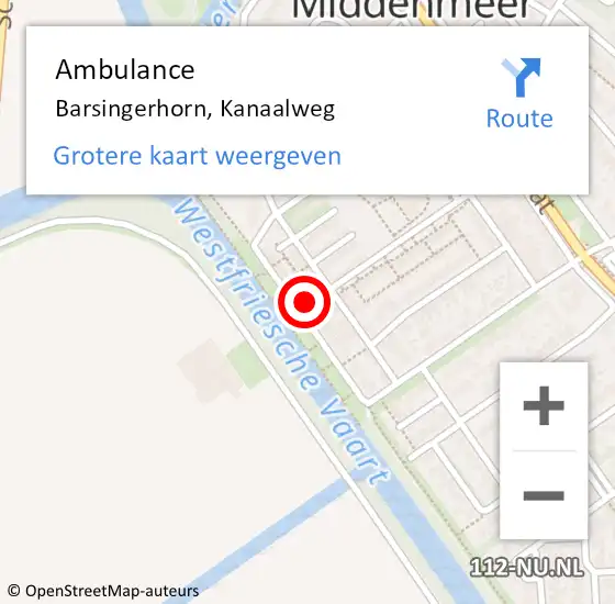 Locatie op kaart van de 112 melding: Ambulance Barsingerhorn, Kanaalweg op 27 oktober 2023 09:01