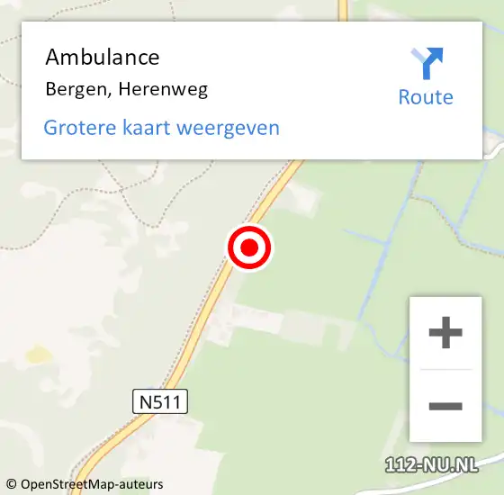 Locatie op kaart van de 112 melding: Ambulance Bergen, Herenweg op 27 oktober 2023 09:09