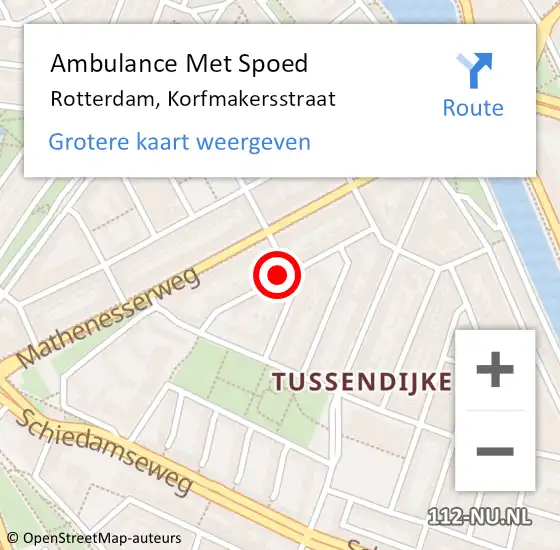 Locatie op kaart van de 112 melding: Ambulance Met Spoed Naar Rotterdam, Korfmakersstraat op 27 oktober 2023 09:44