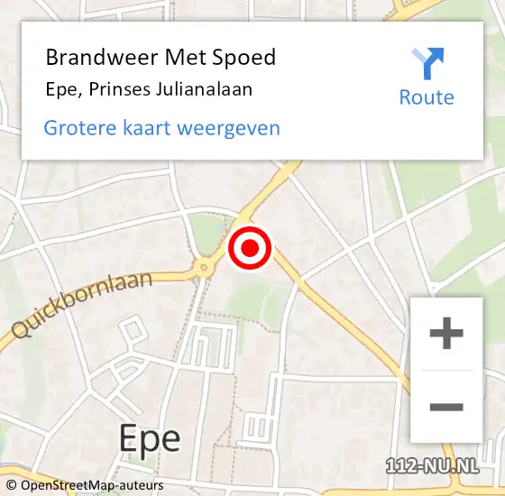 Locatie op kaart van de 112 melding: Brandweer Met Spoed Naar Epe, Prinses Julianalaan op 12 september 2014 23:21