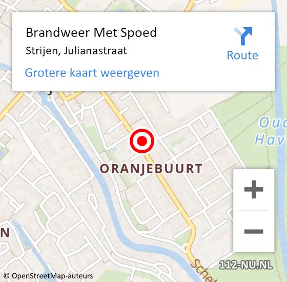Locatie op kaart van de 112 melding: Brandweer Met Spoed Naar Strijen, Julianastraat op 27 oktober 2023 10:22