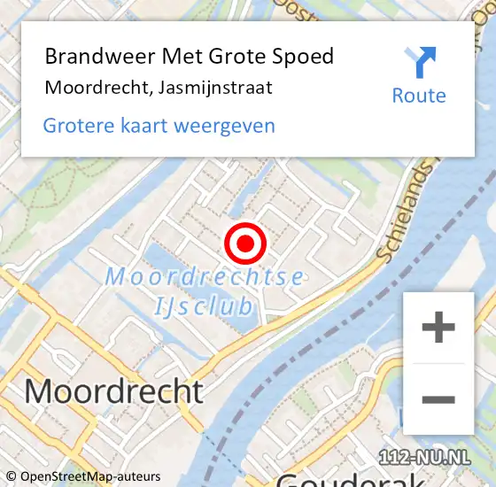 Locatie op kaart van de 112 melding: Brandweer Met Grote Spoed Naar Moordrecht, Jasmijnstraat op 27 oktober 2023 10:40