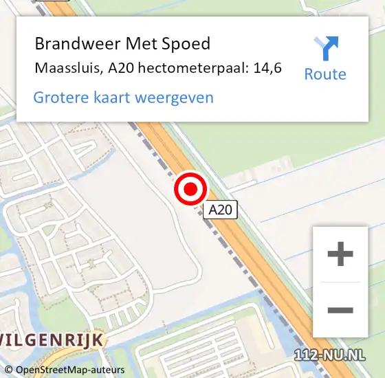 Locatie op kaart van de 112 melding: Brandweer Met Spoed Naar Maassluis, A20 hectometerpaal: 14,6 op 27 oktober 2023 10:53